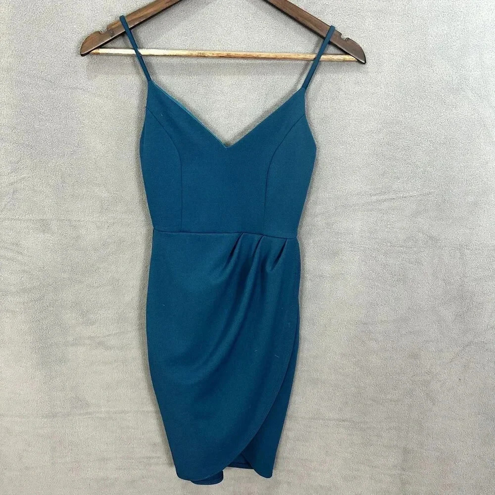 Lulus sleeveless mini dress womens XS teal ruched gathered event party chic glam
